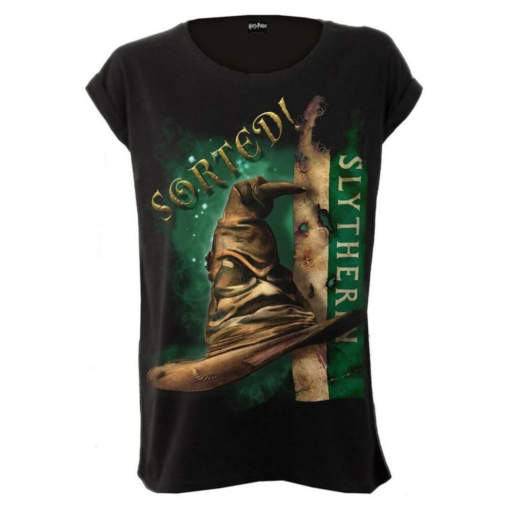 Harry Potter Womens/Ladies Slytherin Hat Boat Neck Capped Sleeved Top / Black